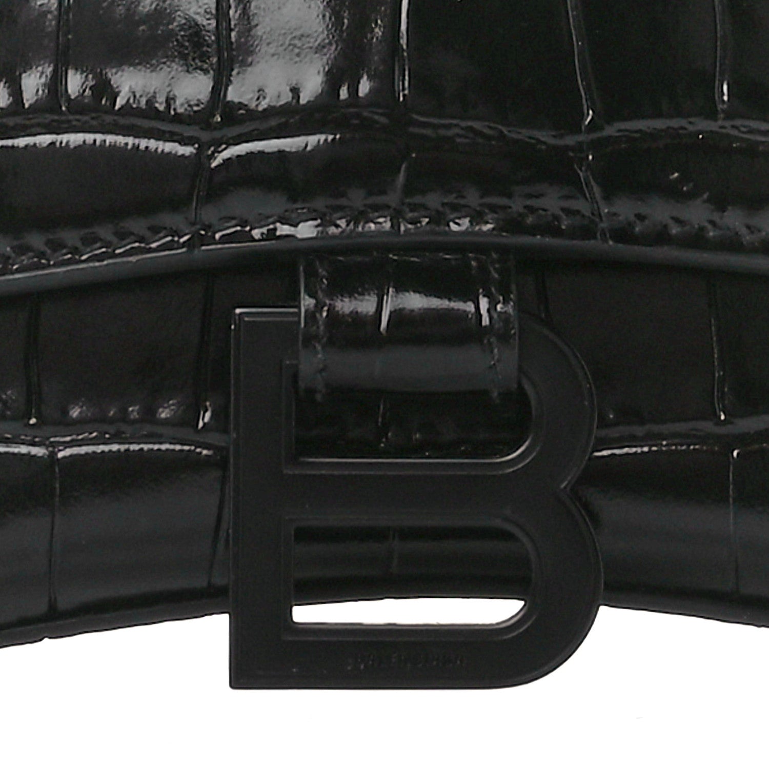 Balenciaga Shiny Calfskin Monochrome Crocodile Embossed Hourglass Top Handle Bag XS Black 7 of 9