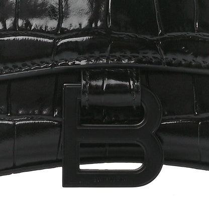 Balenciaga Shiny Calfskin Monochrome Crocodile Embossed Hourglass Top Handle Bag XS Black 7 of 9