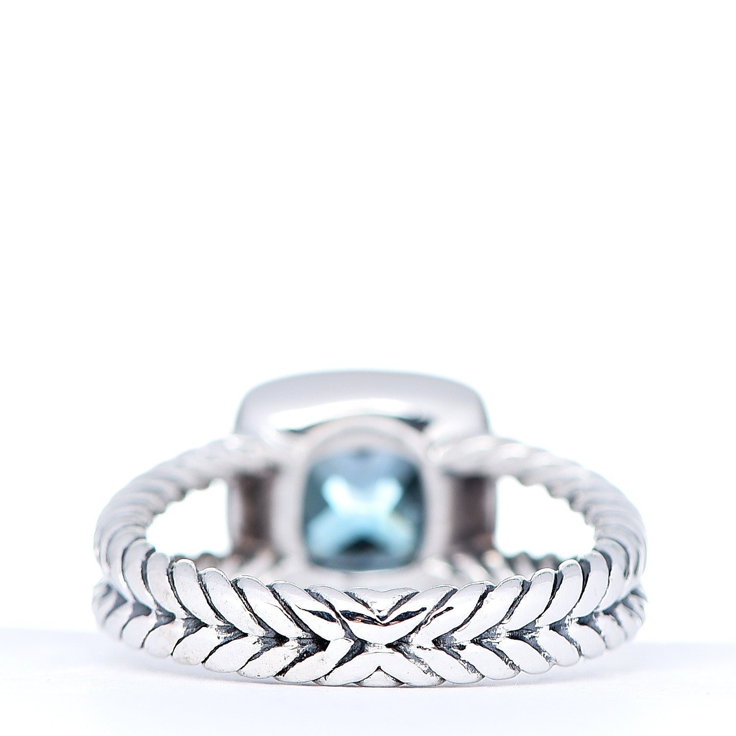 David Yurman Sterling Silver Diamond Blue Topaz 7mm Petite Albion Ring 54 7 3 of 4