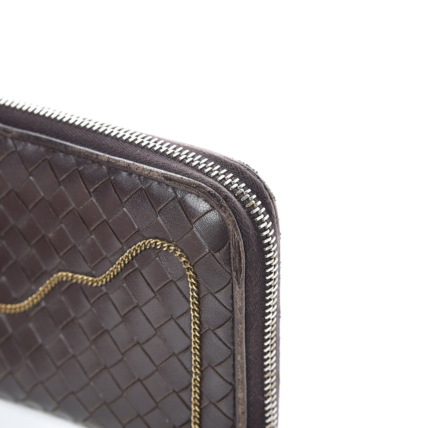 Nappa Intrecciato Zip Around Chain Wallet Ebano