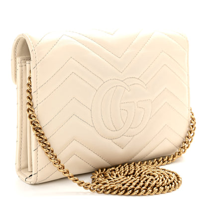 Gucci Calfskin Matelasse GG Marmont Chain Wallet Mystic White 3 of 13