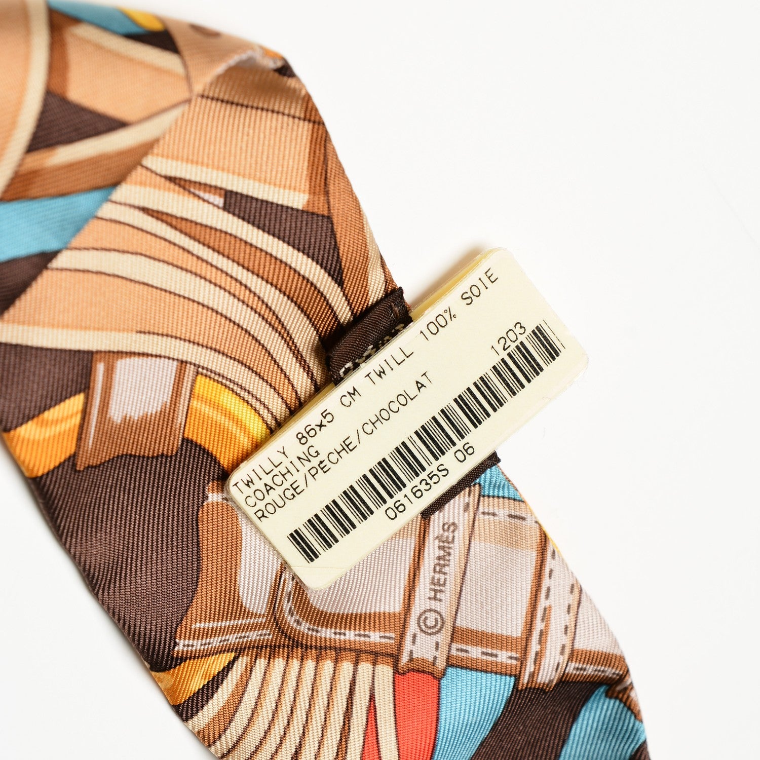 Hermes Silk Coaching Twilly Rouge Peach Chocolate 3 of 6