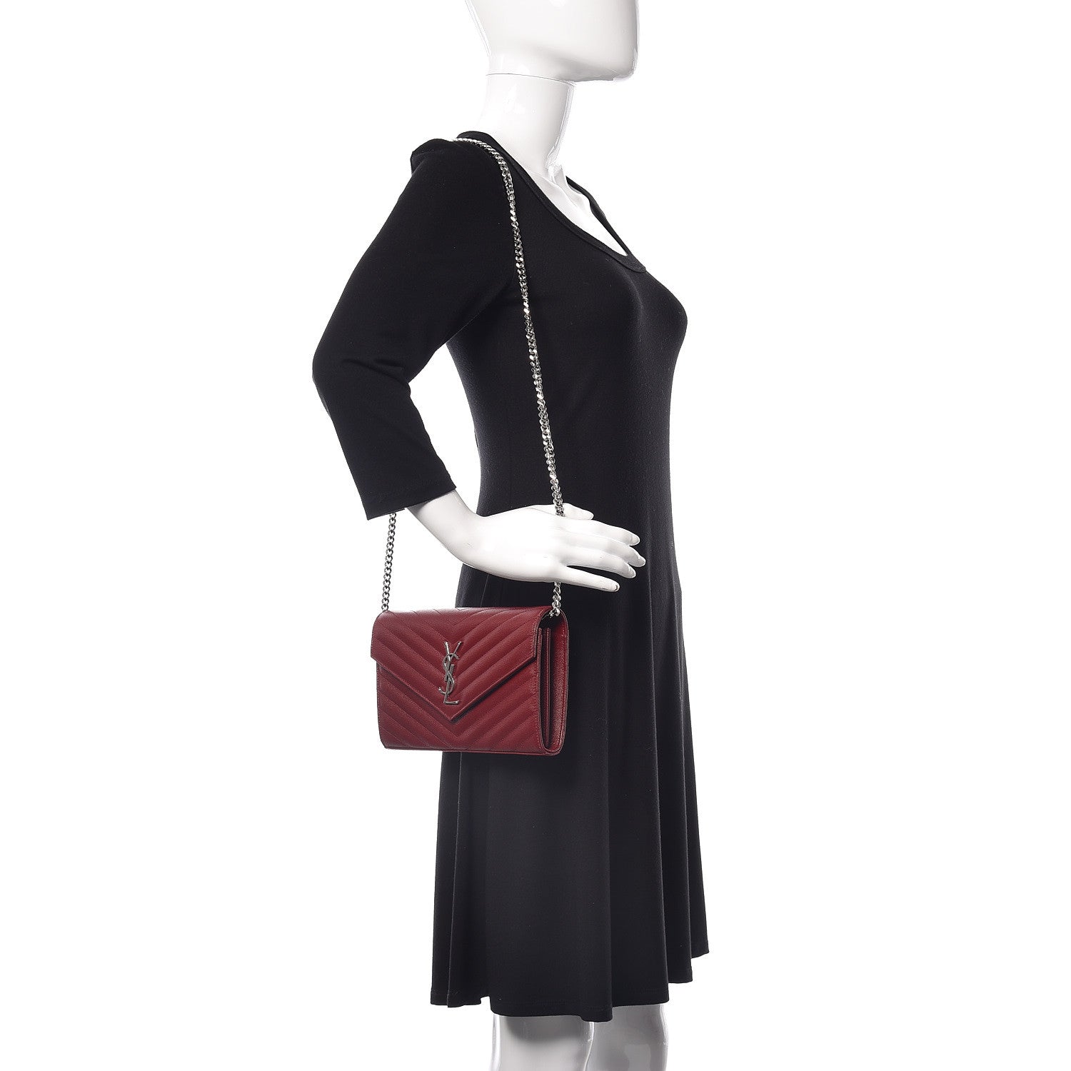 Saint Laurent Grain De Poudre Matelasse Chevron Monogram Chain Wallet Palissandre 2 of 12