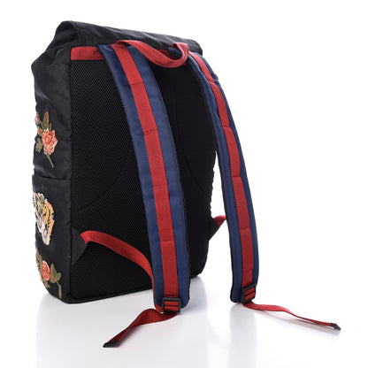 Gucci Techno Canvas Web L'Aveugle Par Amour Embroidered Double Buckle Backpack Black 3 of 12
