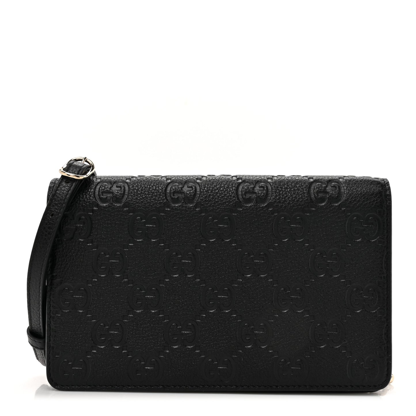 GG Grainy Calfskin Emblem Wallet On Chain Black