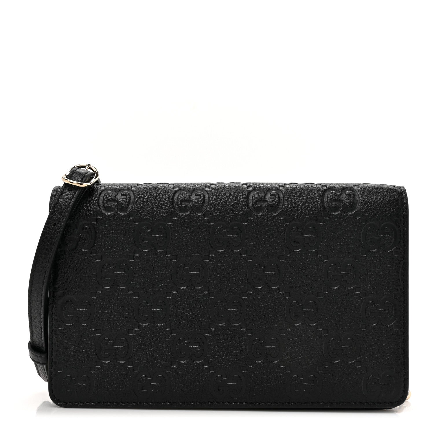 Gucci GG Grainy Calfskin Emblem Wallet On Chain Black 1 of 11