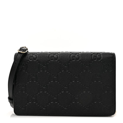 Gucci GG Grainy Calfskin Emblem Wallet On Chain Black 1 of 11