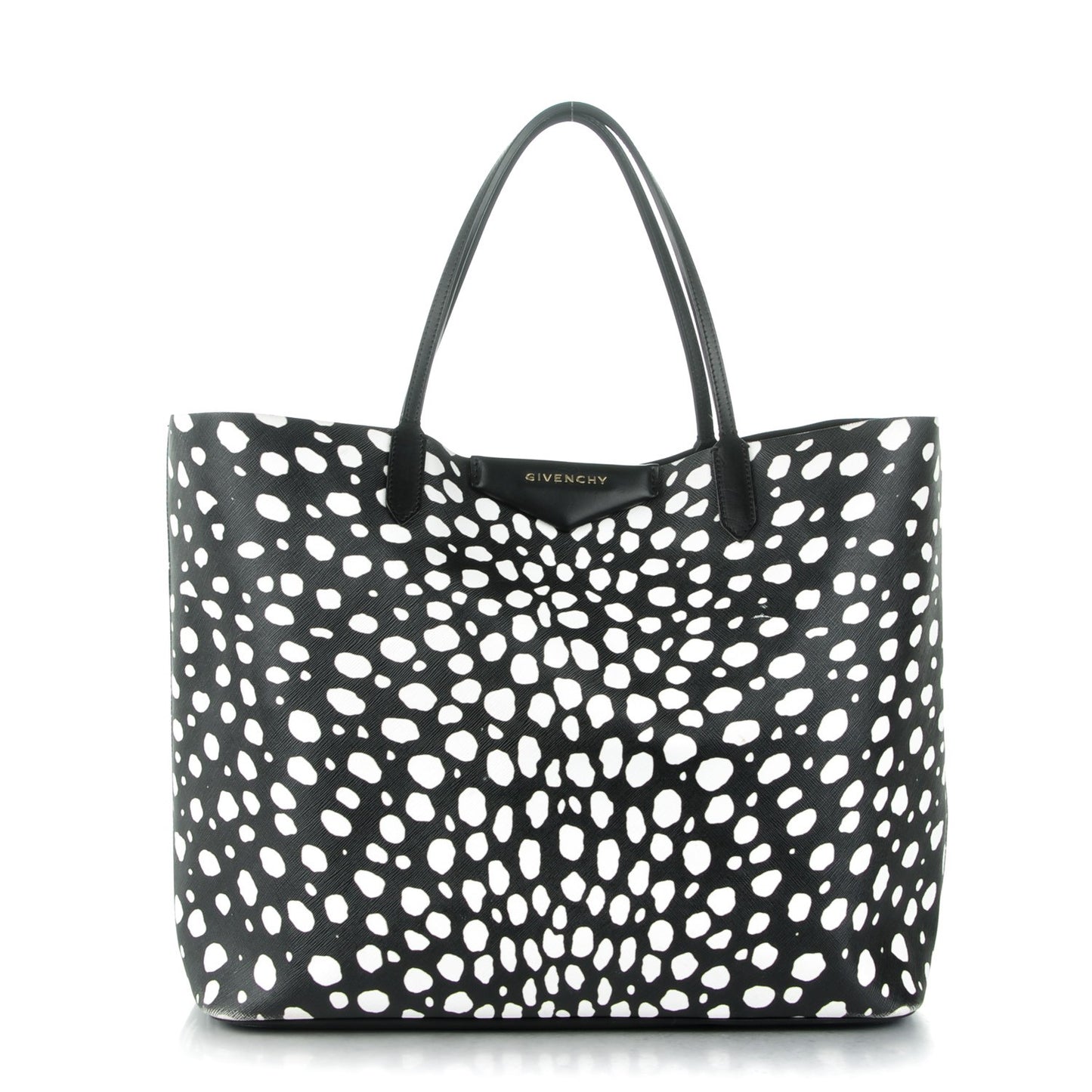 Coated Canvas Dots Print Large Antigona Tote Black White