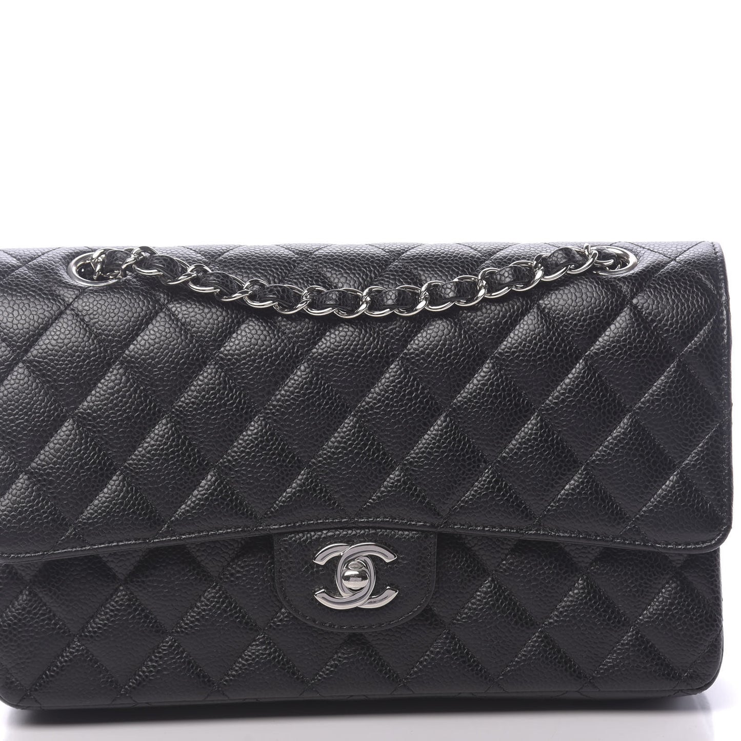 Caviar Quilted Medium Double Flap Black