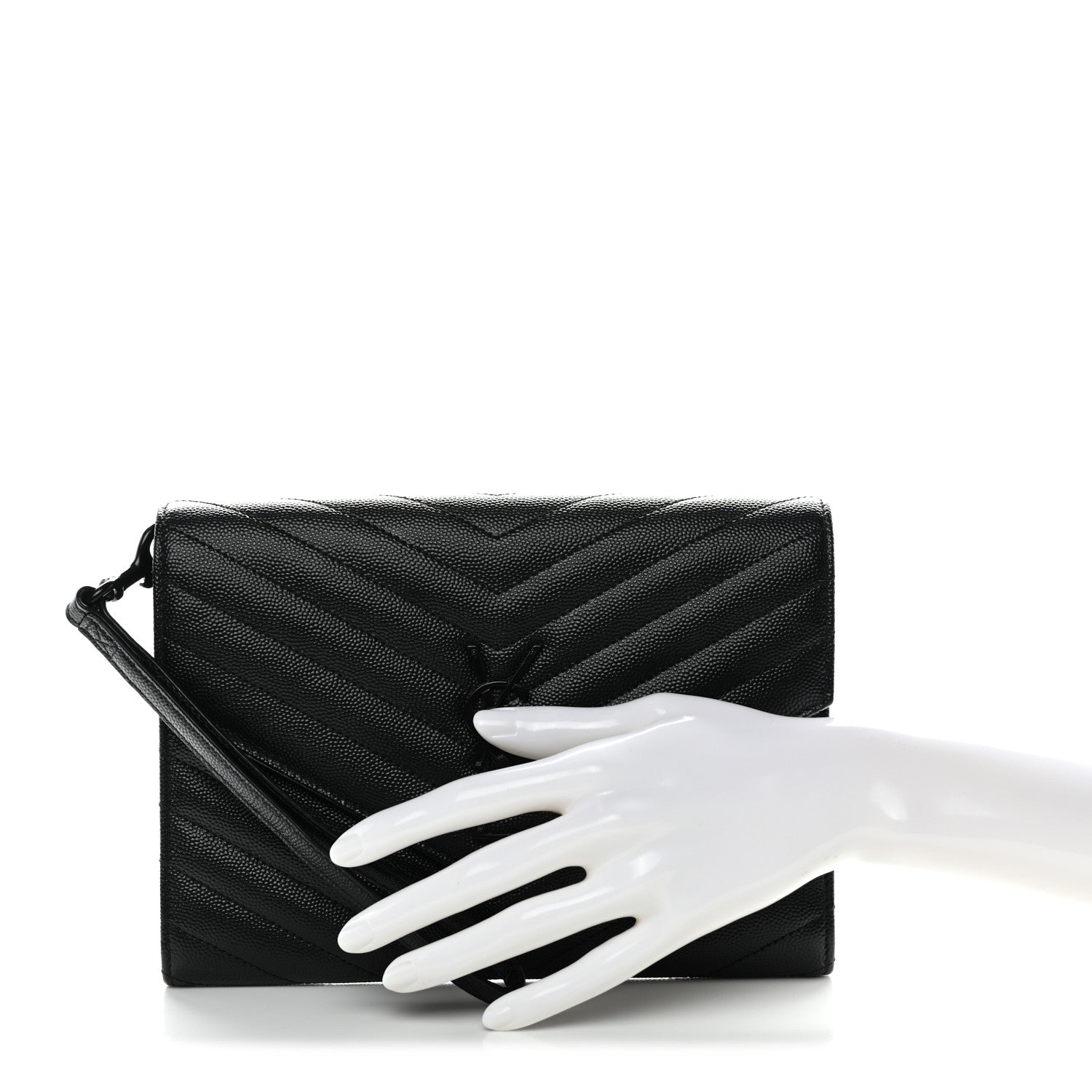Saint Laurent Grain De Poudre Matelasse Chevron Monogram Monochrome Envelope Clutch Black 6 of 33