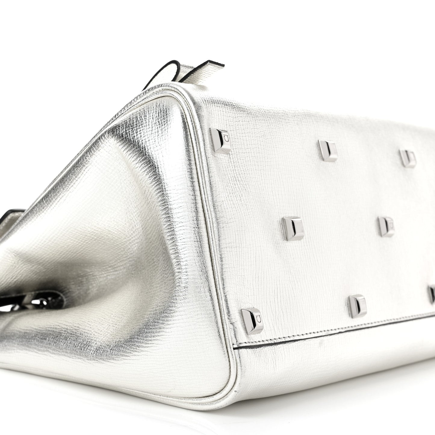 Metallic Hammered Calfskin Studio Top Handle Bag Silver