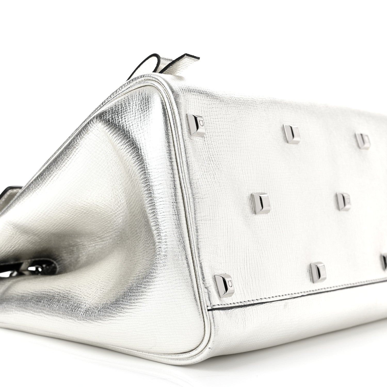 Salvatore Ferragamo Metallic Hammered Calfskin Studio Top Handle Bag Silver 10 of 11