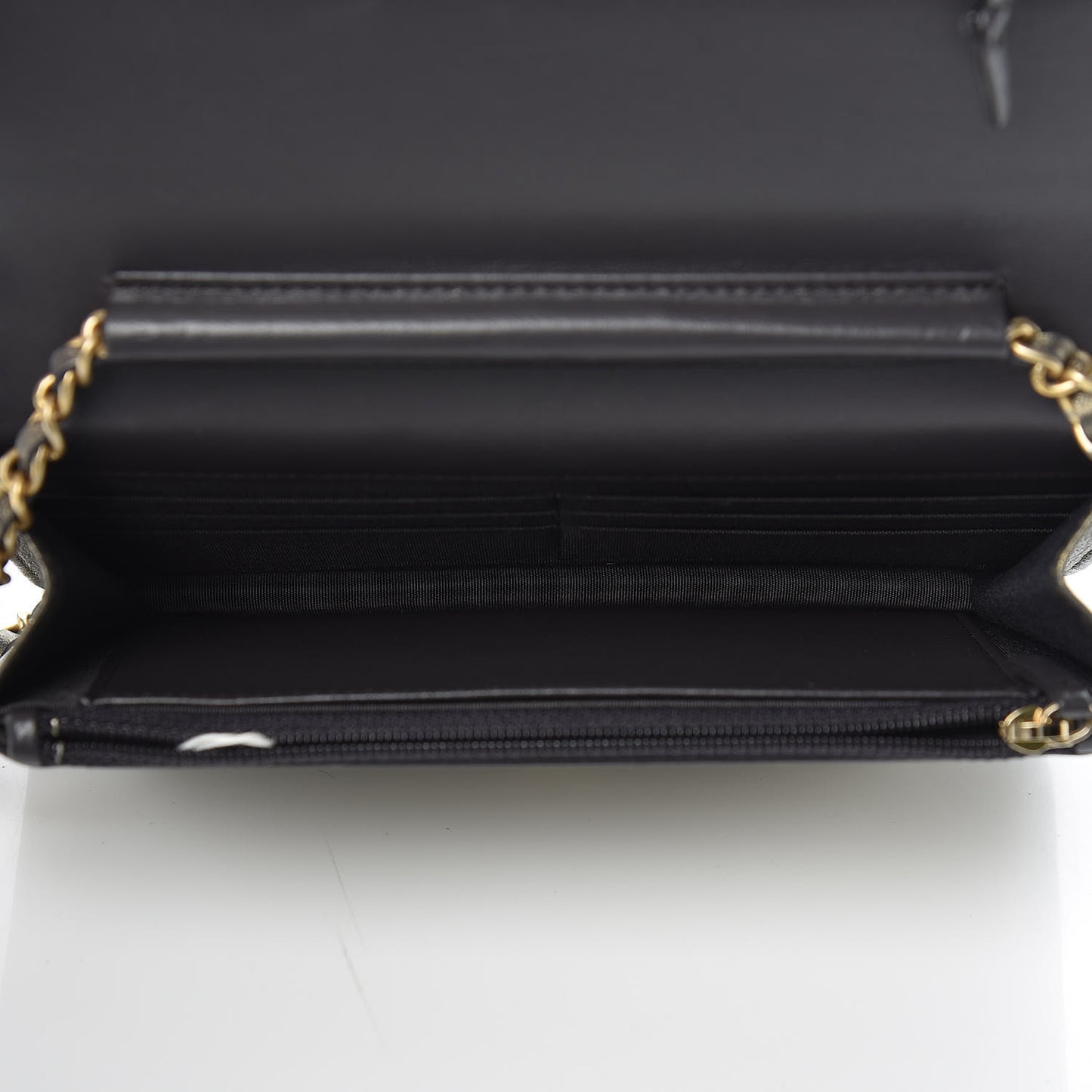 Metallic Calfskin Lambskin Quilted CC Chic Wallet on Chain WOC Dark Gold Grey