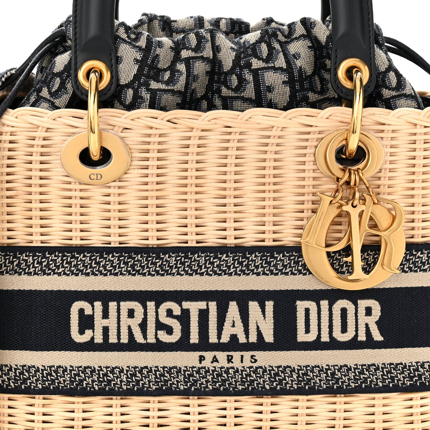 Wicker Oblique Medium Lady Dior Bag Blue