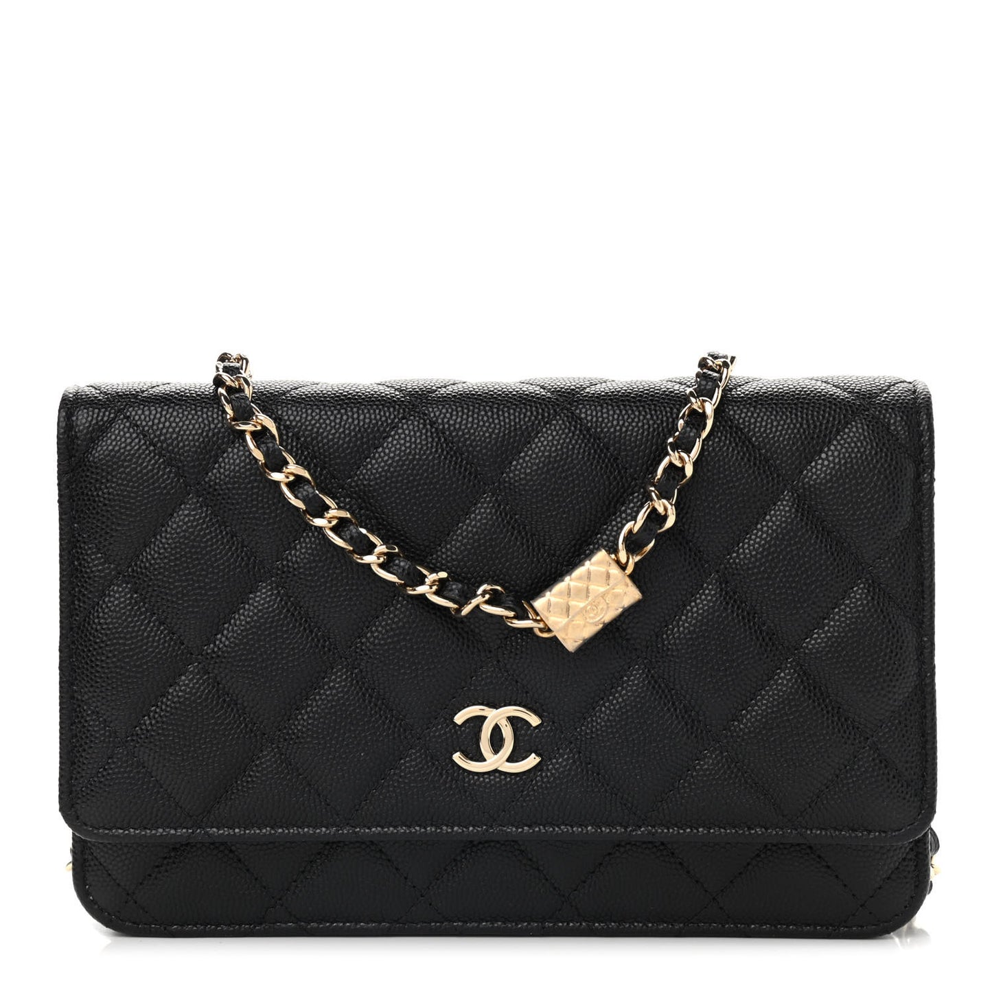 Caviar Quilted Wallet With Charms On Chain WOC Black