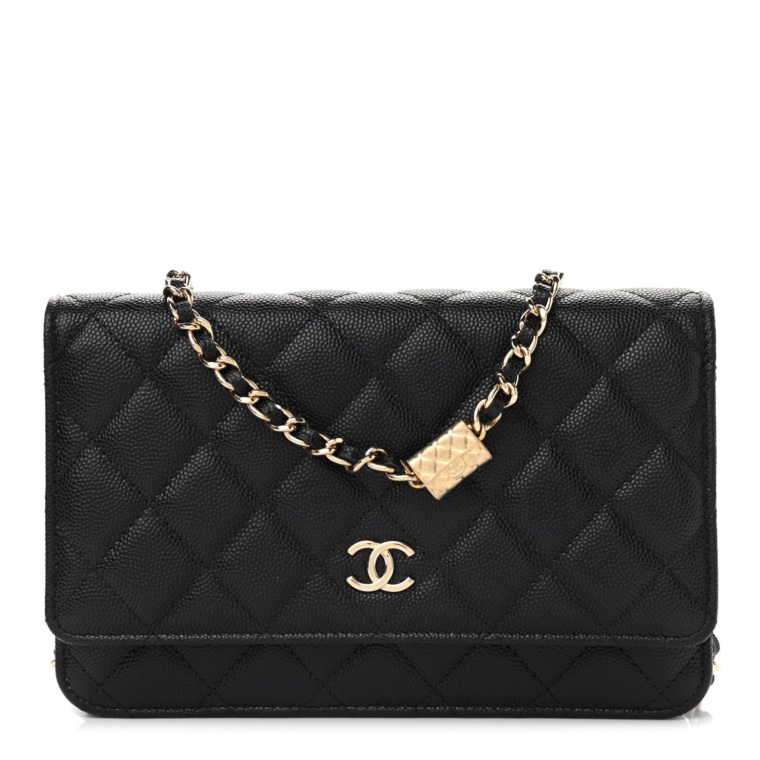 Chanel Caviar Quilted Wallet With Charms On Chain WOC Black 1 of 10