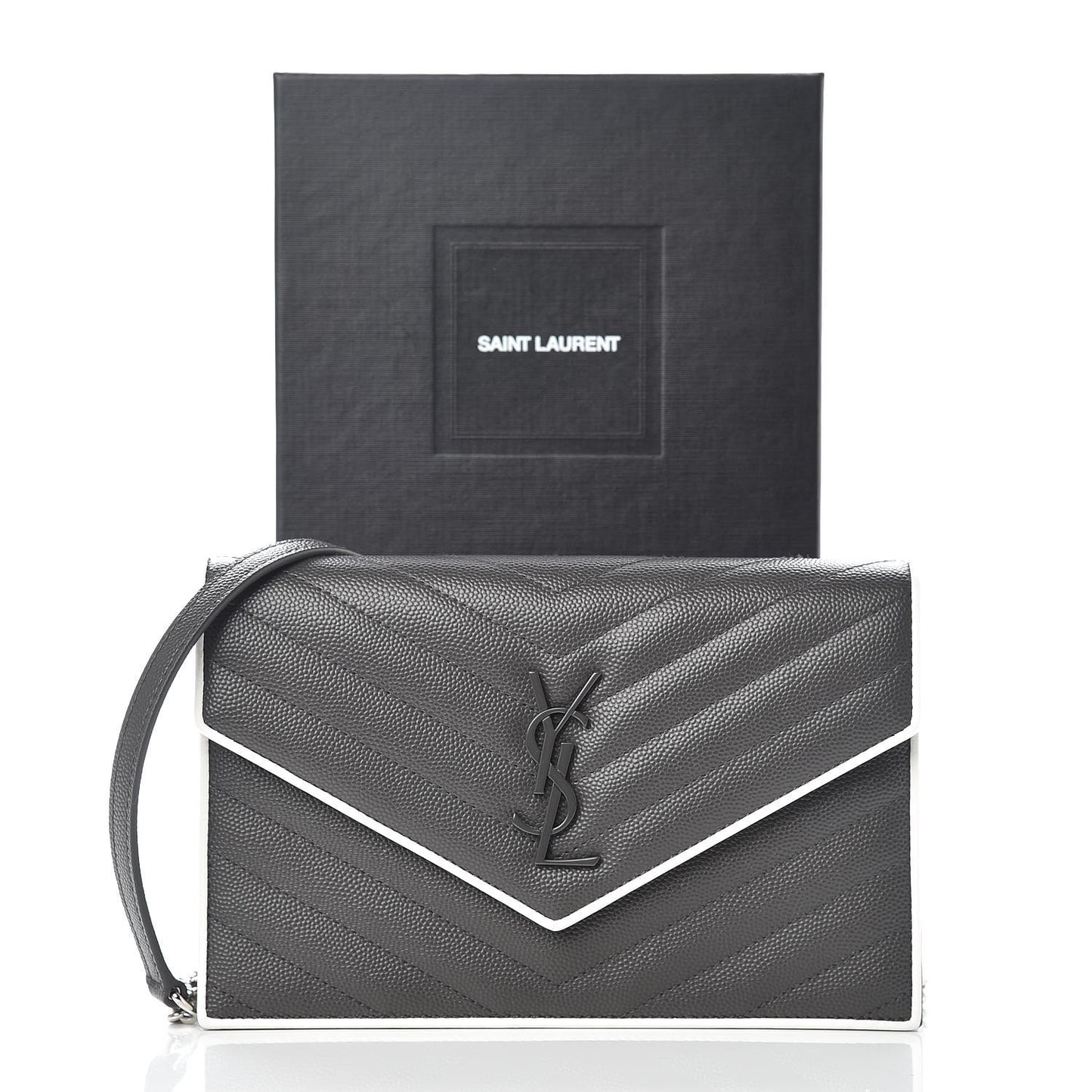 Grain De Poudre Matelasse Chevron Monogram Chain Wallet Asphalt White