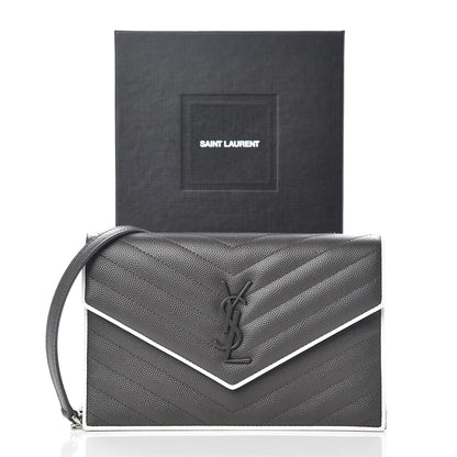 Saint Laurent Grain De Poudre Matelasse Chevron Monogram Chain Wallet Asphalt White 9 of 9