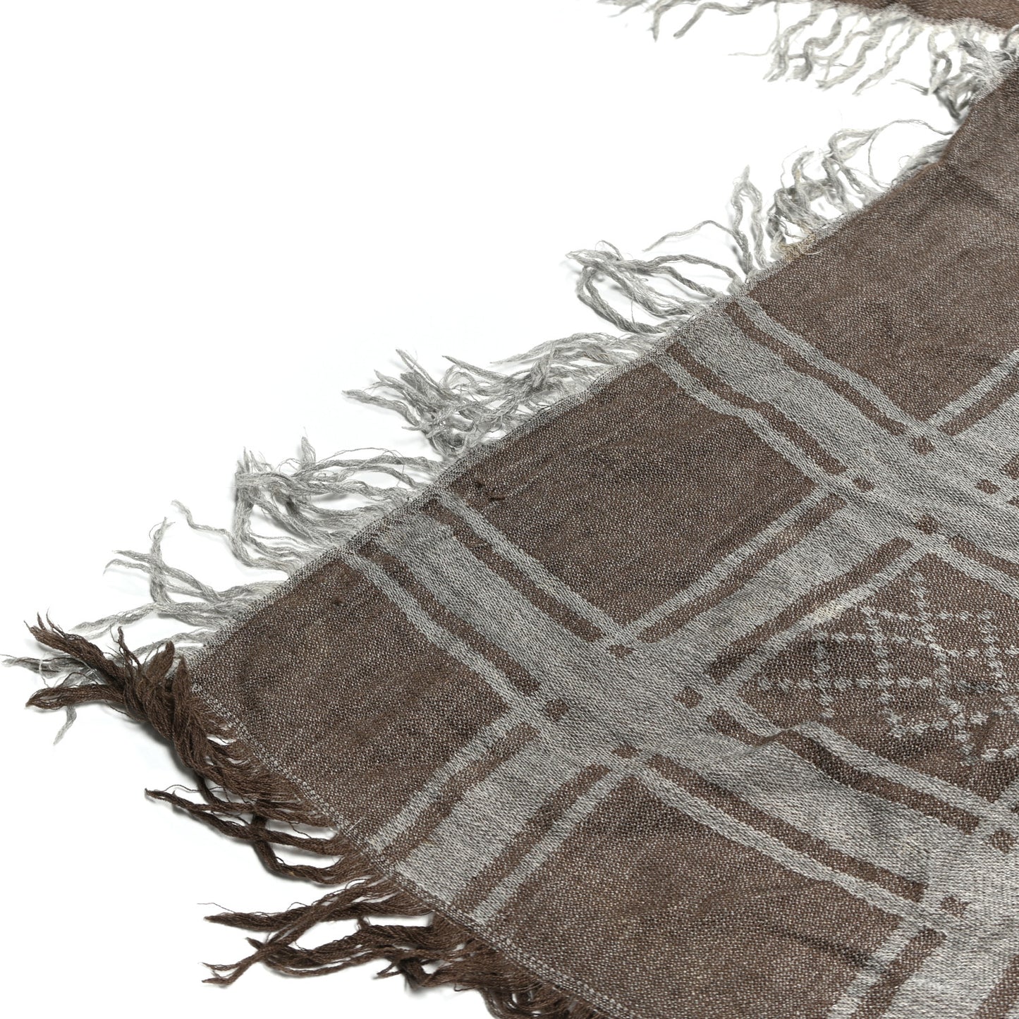 Wool Silk Fox Fur Monogram Shawl Scarf Brown