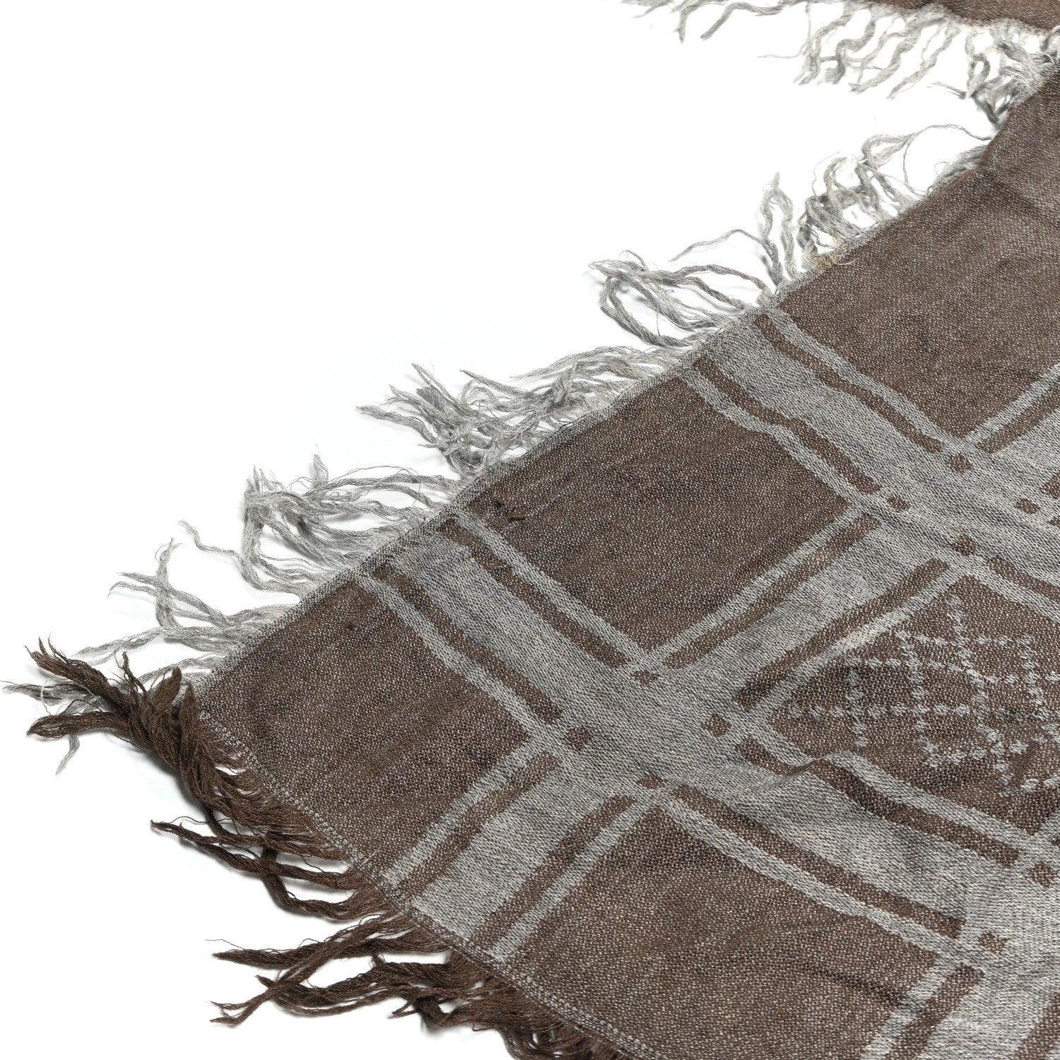 Gucci Wool Silk Fox Fur Monogram Shawl Scarf Brown 6 of 6