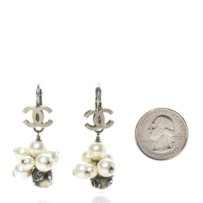 Chanel Pearl Crystal CC Drop Earrings Gold Pearly White 2 of 6
