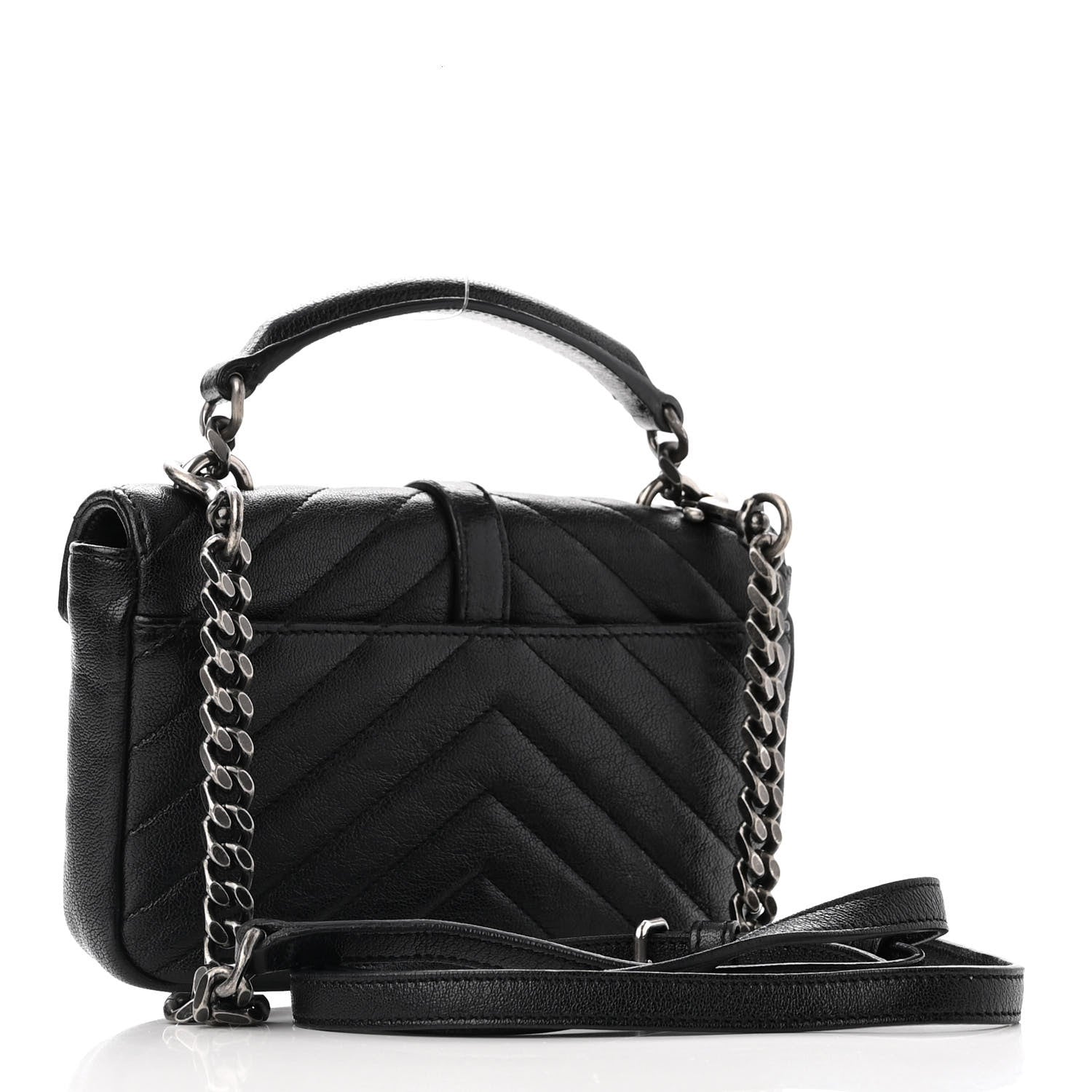Saint Laurent Sheepskin Matelasse Chevron Monogram College Chain Wallet Black 3 of 8