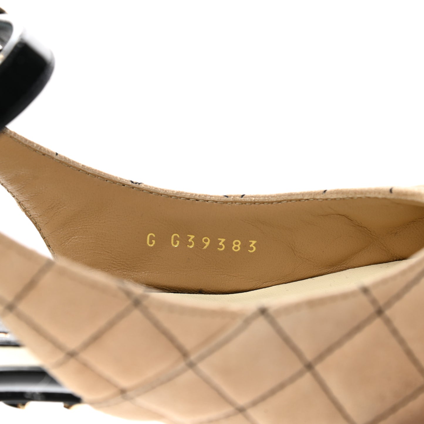 Suede Kidskin Patent Cap Toe Quilted Mary Jane Flats 38 Beige Black