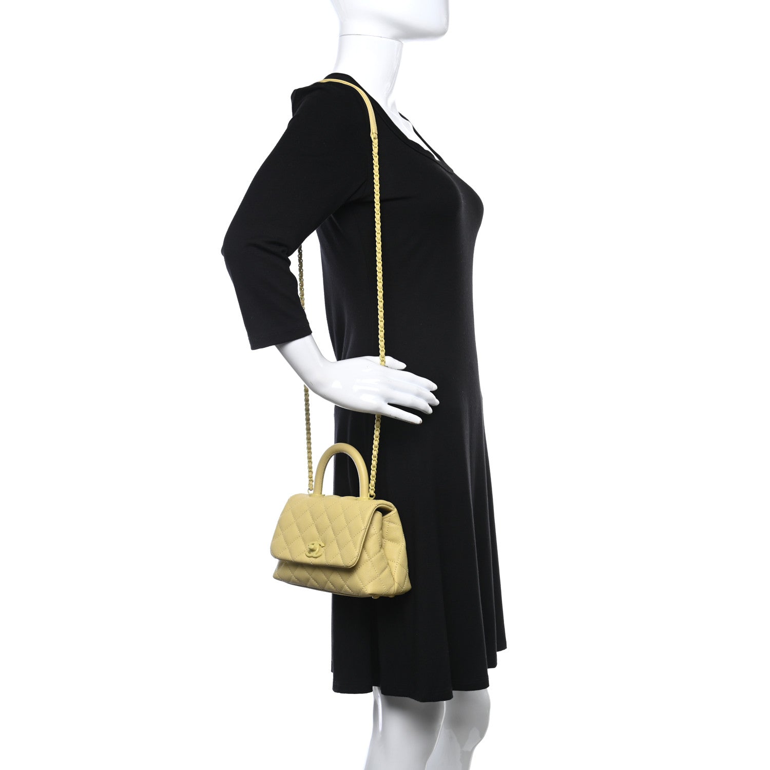 Chanel Caviar Quilted Incognito Extra Mini Coco Handle Flap Light Yellow 2 of 12