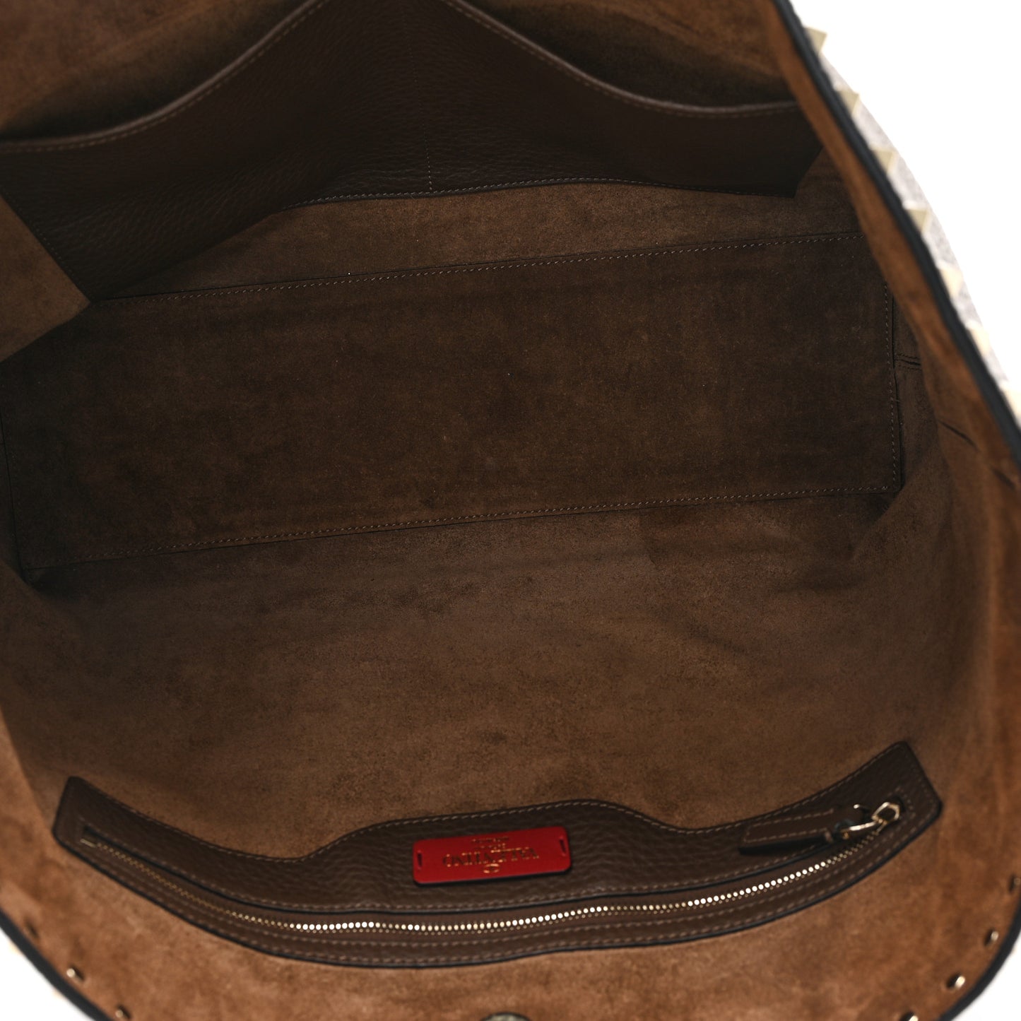 Grained Calfskin Rockstud Shoulder Tote Bright Cognac