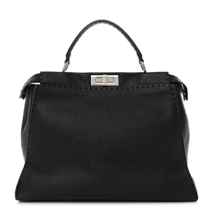 Fendi Cuoio Romano Selleria Bi-Color Large Peekaboo Iconic Satchel Black Mou 1 of 13