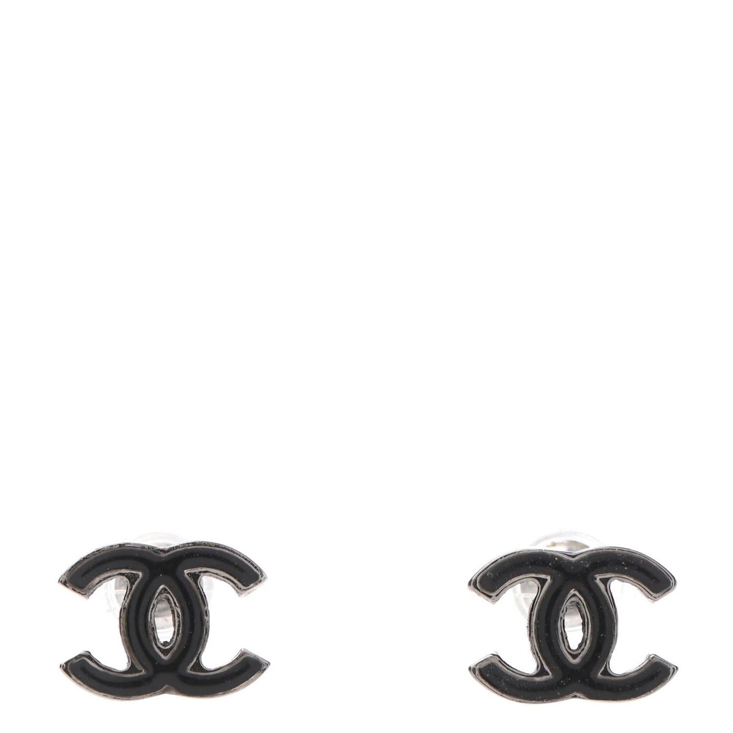 Enamel CC Stud Earrings Black Silver