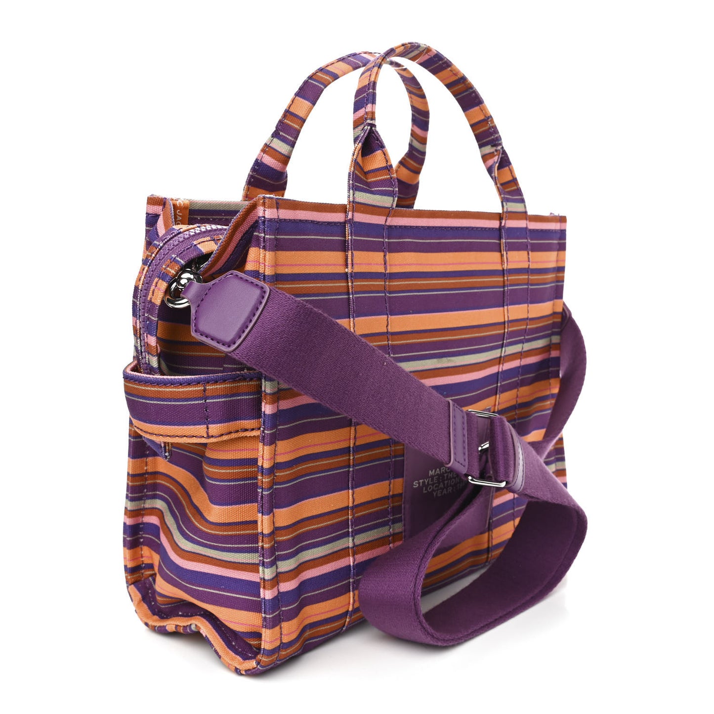 Cotton Canvas Striped Medium The Traveler Tote Bag Purple