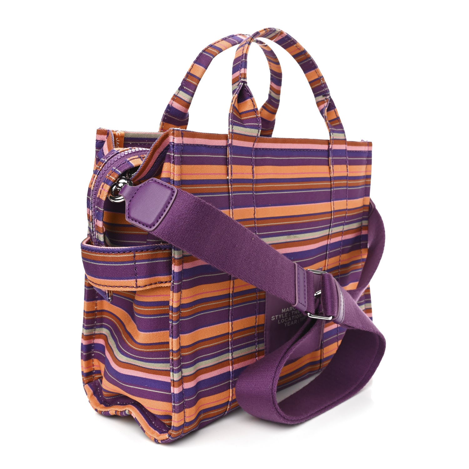Marc Jacobs Cotton Canvas Striped Medium The Traveler Tote Bag Purple 3 of 13