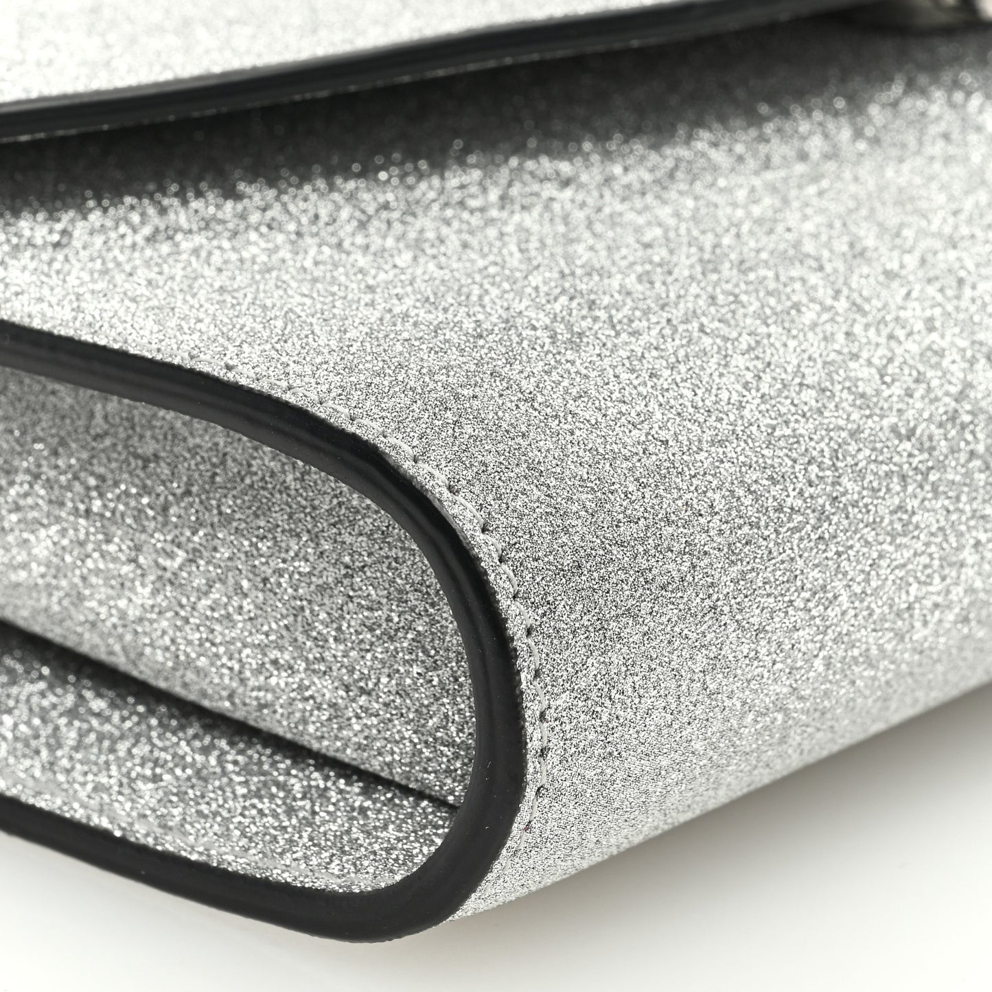 Glitter Calfskin Loubi54 Wallet On Chain Silver