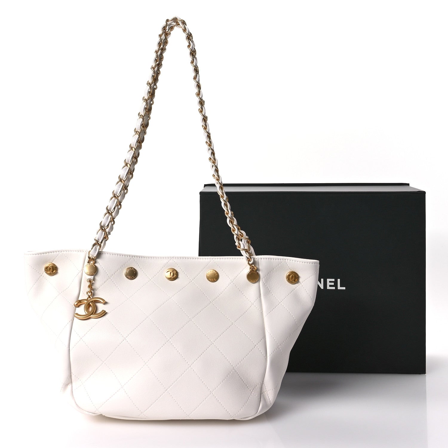 Chanel Shiny Calfskin Quilted Small Shopping Tote White 11 of 11
