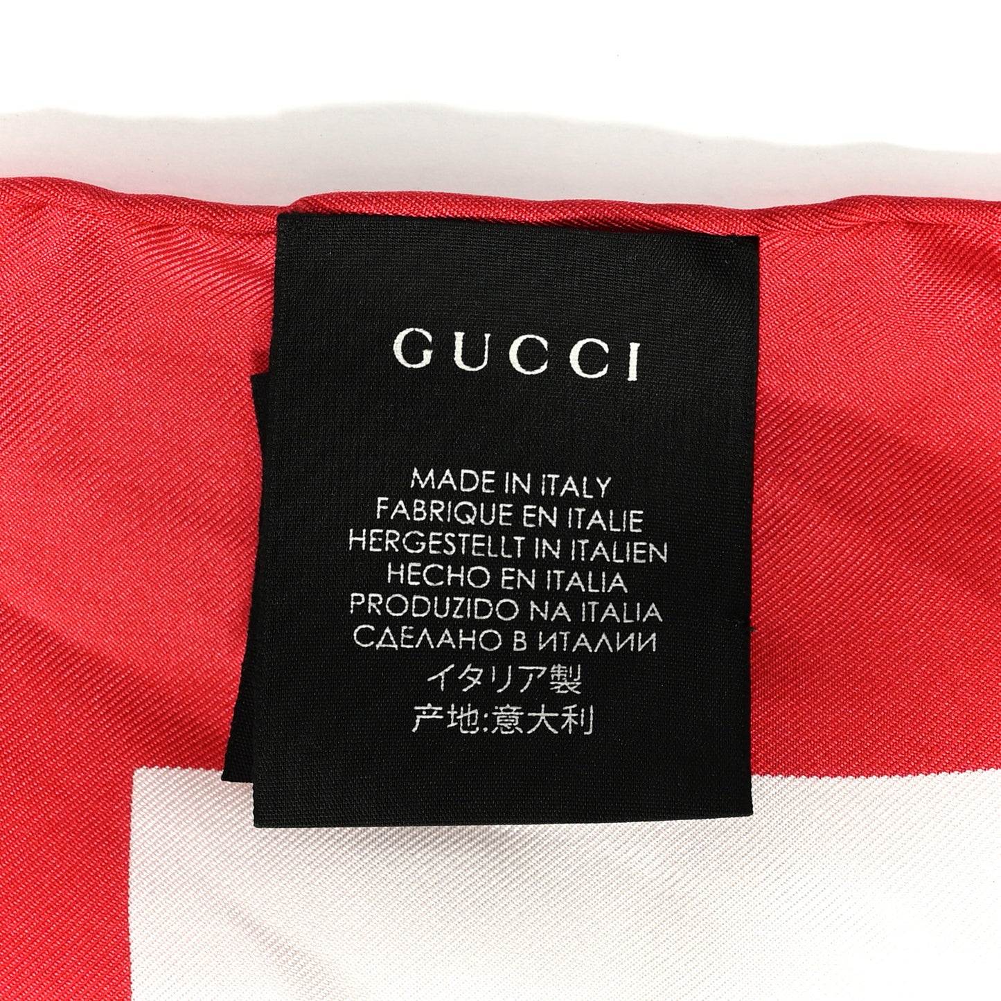 Silk Twill Gucci Logo Cities Square Scarf Ivory Red Black