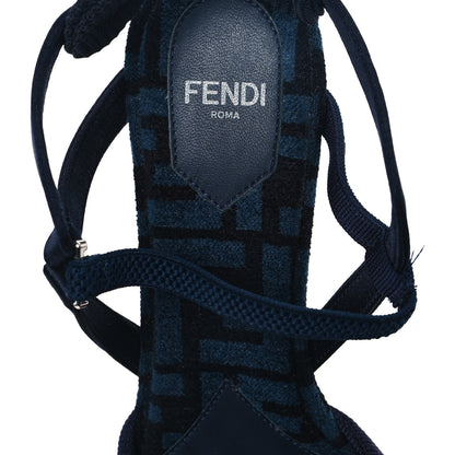 Fendi Chenille Jacquard FF Colibri Lite 85mm Slingback Pumps 37 Blue Black 7 of 10