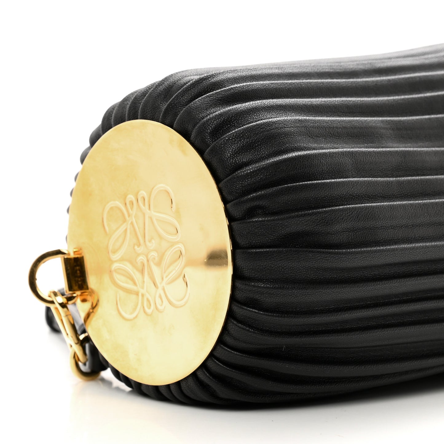 Lambskin Pleated Bracelet Pouch Shoulder Bag Black