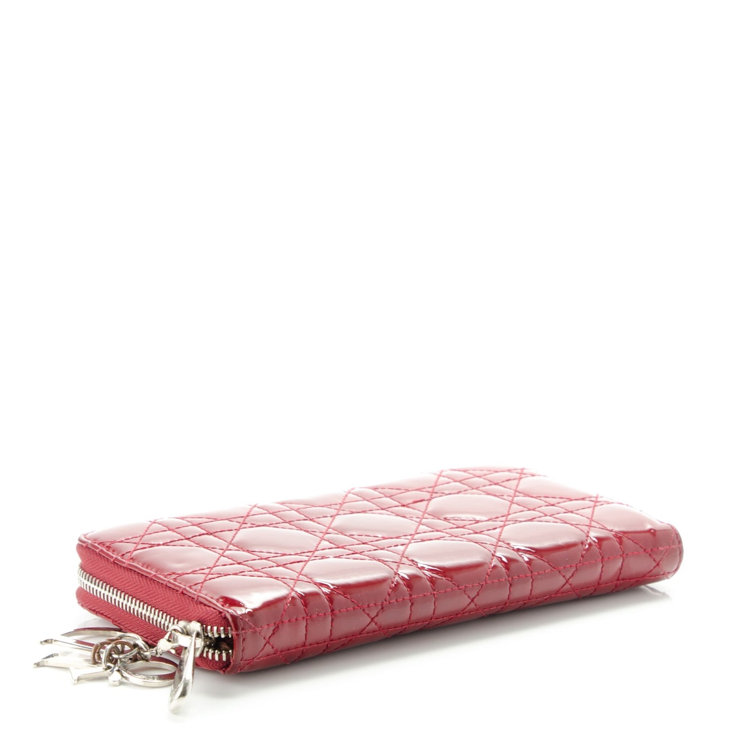 Patent Cannage Lady Dior Continental Zip Wallet Red
