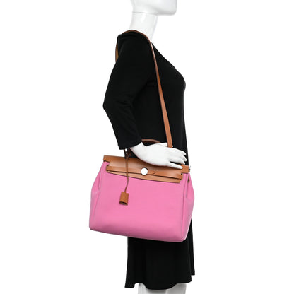 Hermes Toile Officier Vache Hunter Verso Herbag Zip PM 31 Bubblegum Rubis Naturel 2 of 13