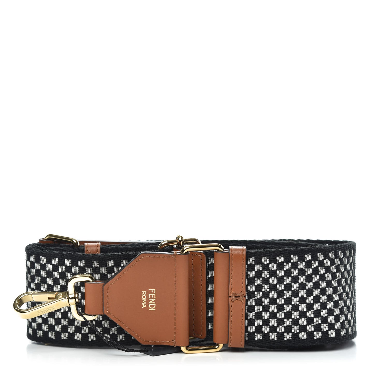 Ribbon Vitello King Logo Embossed Gingham Woven Adjustable Strap You Panna Black Cuoio