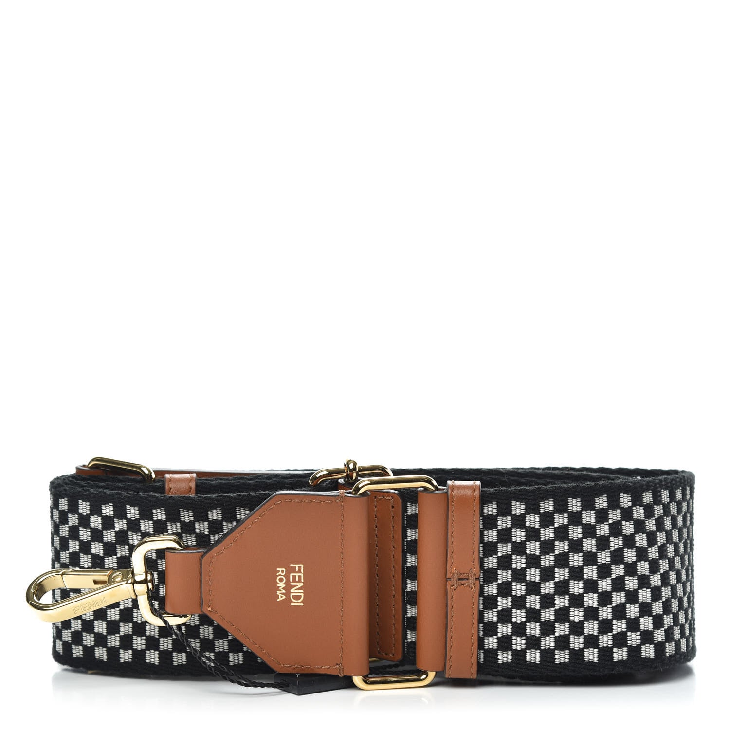 Fendi Ribbon Vitello King Logo Embossed Gingham Woven Adjustable Strap You Panna Black Cuoio 1 of 3