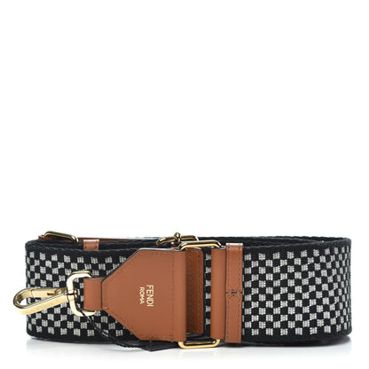 Fendi Ribbon Vitello King Logo Embossed Gingham Woven Adjustable Strap You Panna Black Cuoio 1 of 3