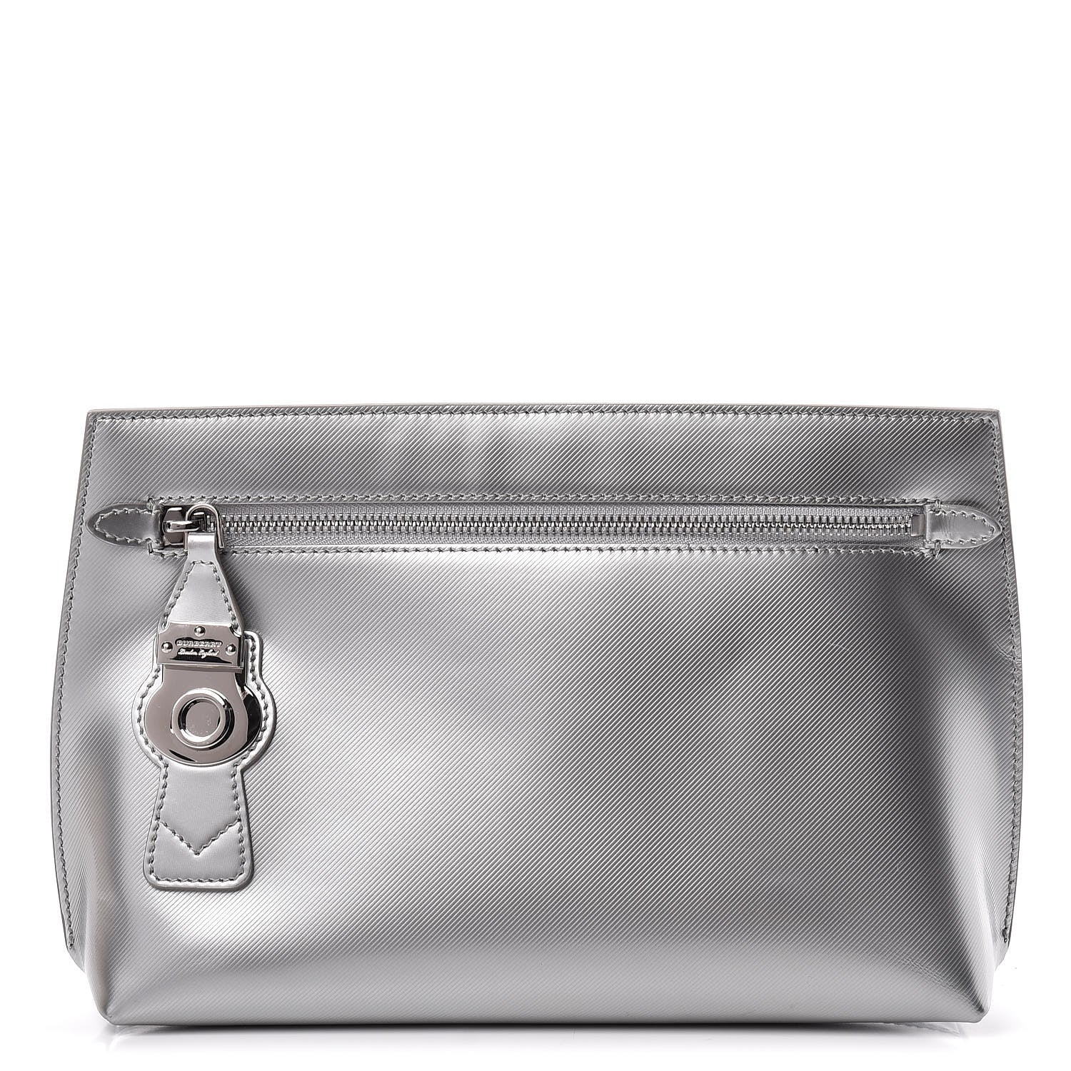 Burberry Metallic Trench Calfskin Medium Zip Lock Pouch Silver 1 of 11
