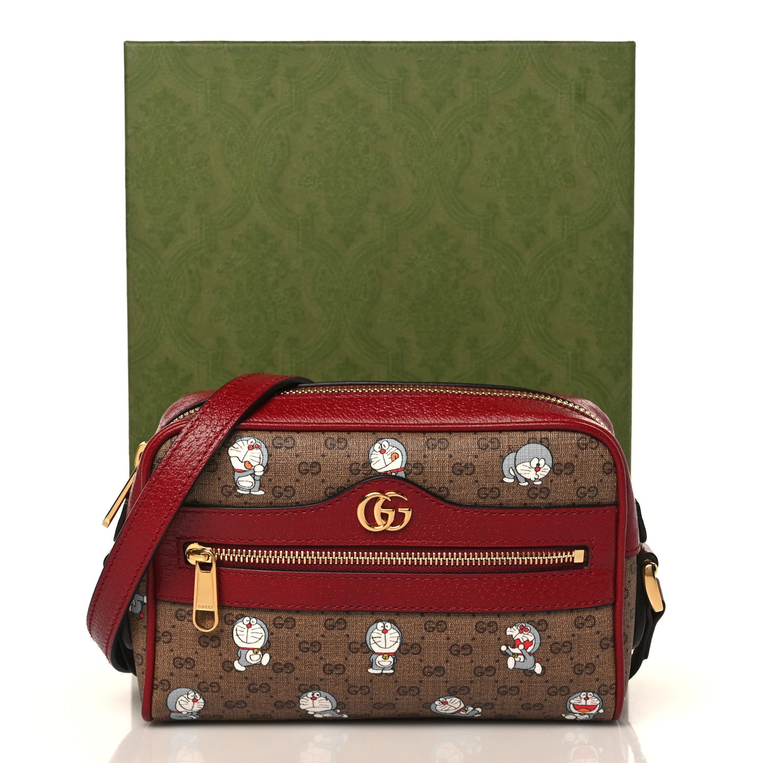 Gucci X DORAEMON Mini Vintage GG Supreme Monogram Camera Bag Beige Cherry Red 10 of 10