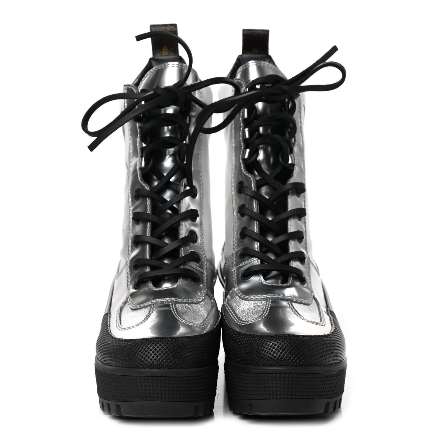 Patent Calfskin Spaceship Laureate Platform Desert Boots 36 Silver