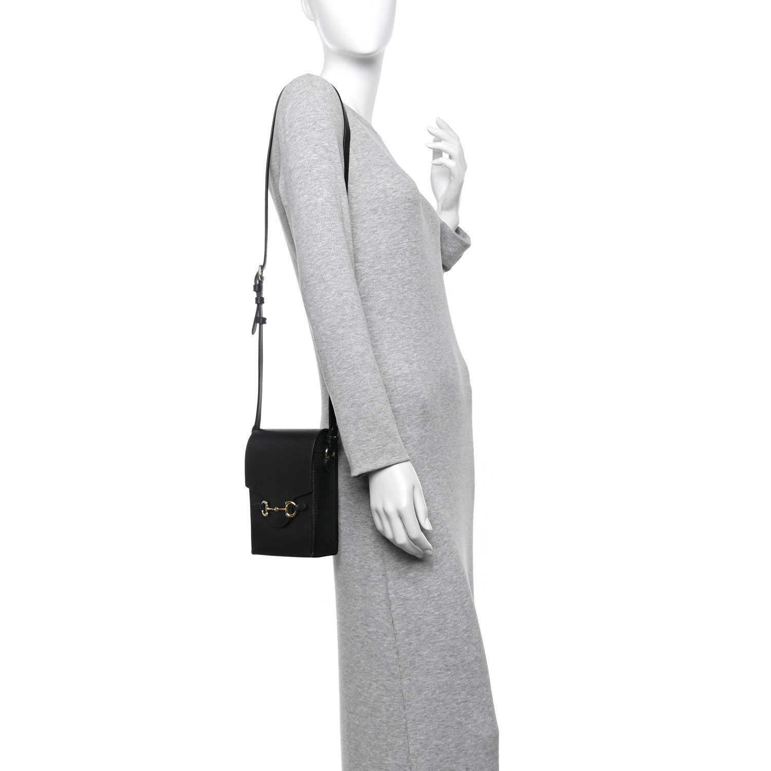 Gucci Dollar Calfskin Vertical Horsebit 1955 Crossbody Bag Black 2 of 10