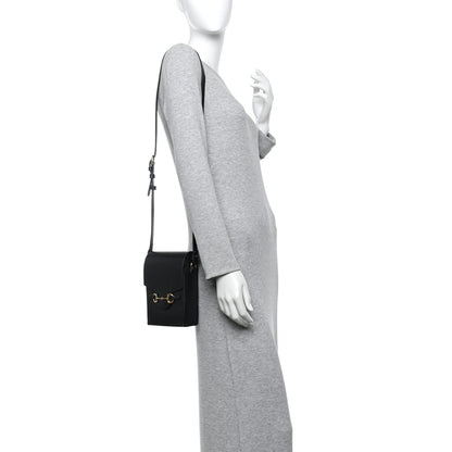 Gucci Dollar Calfskin Vertical Horsebit 1955 Crossbody Bag Black 2 of 10