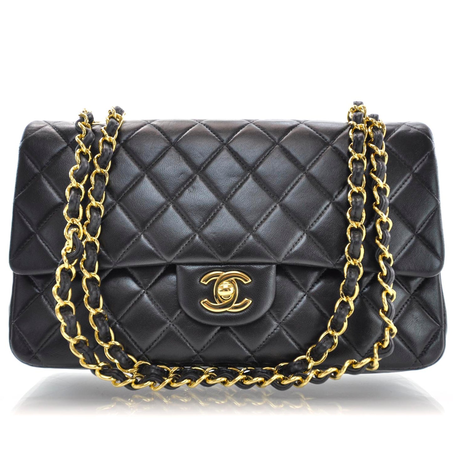 Lambskin Medium Double Flap Black