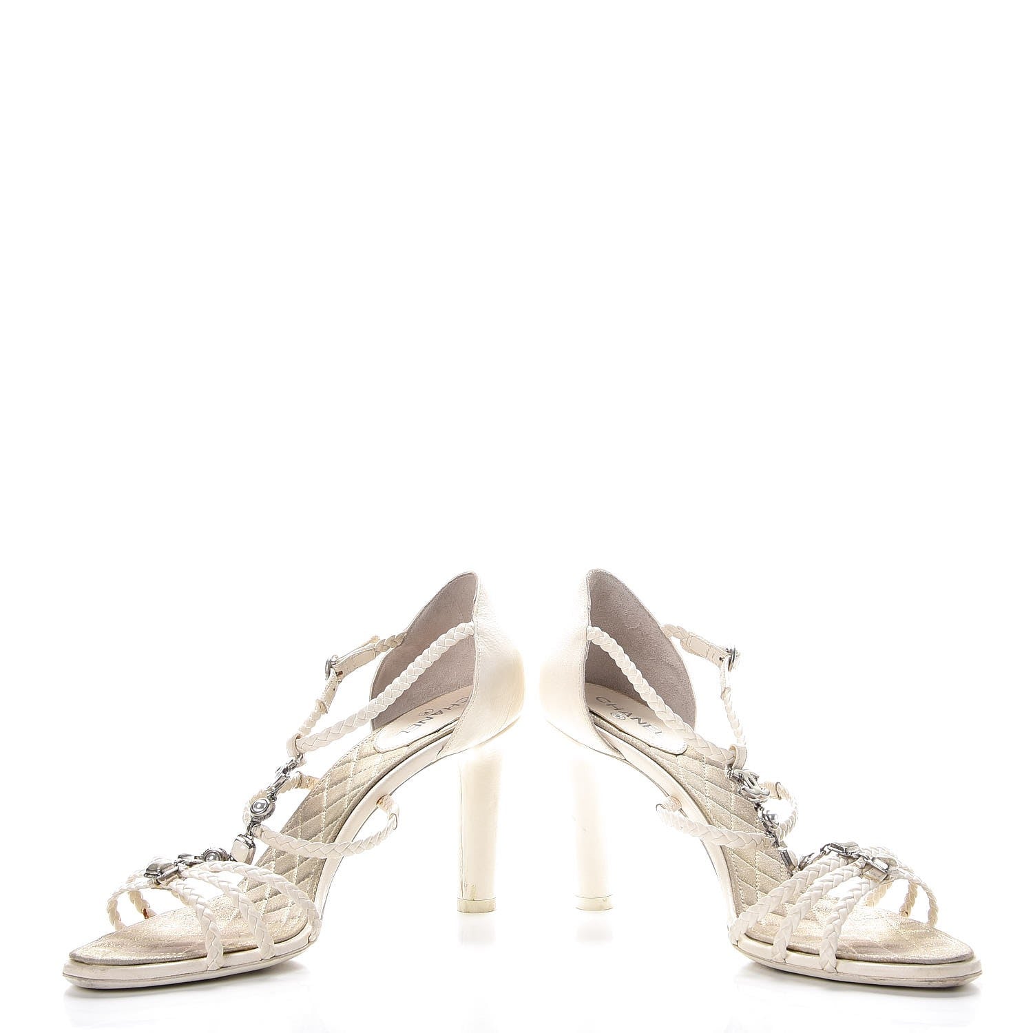 Chanel Lambskin Enamel Pearl CC Braided Sandals 39.5 Ivory 6 of 12